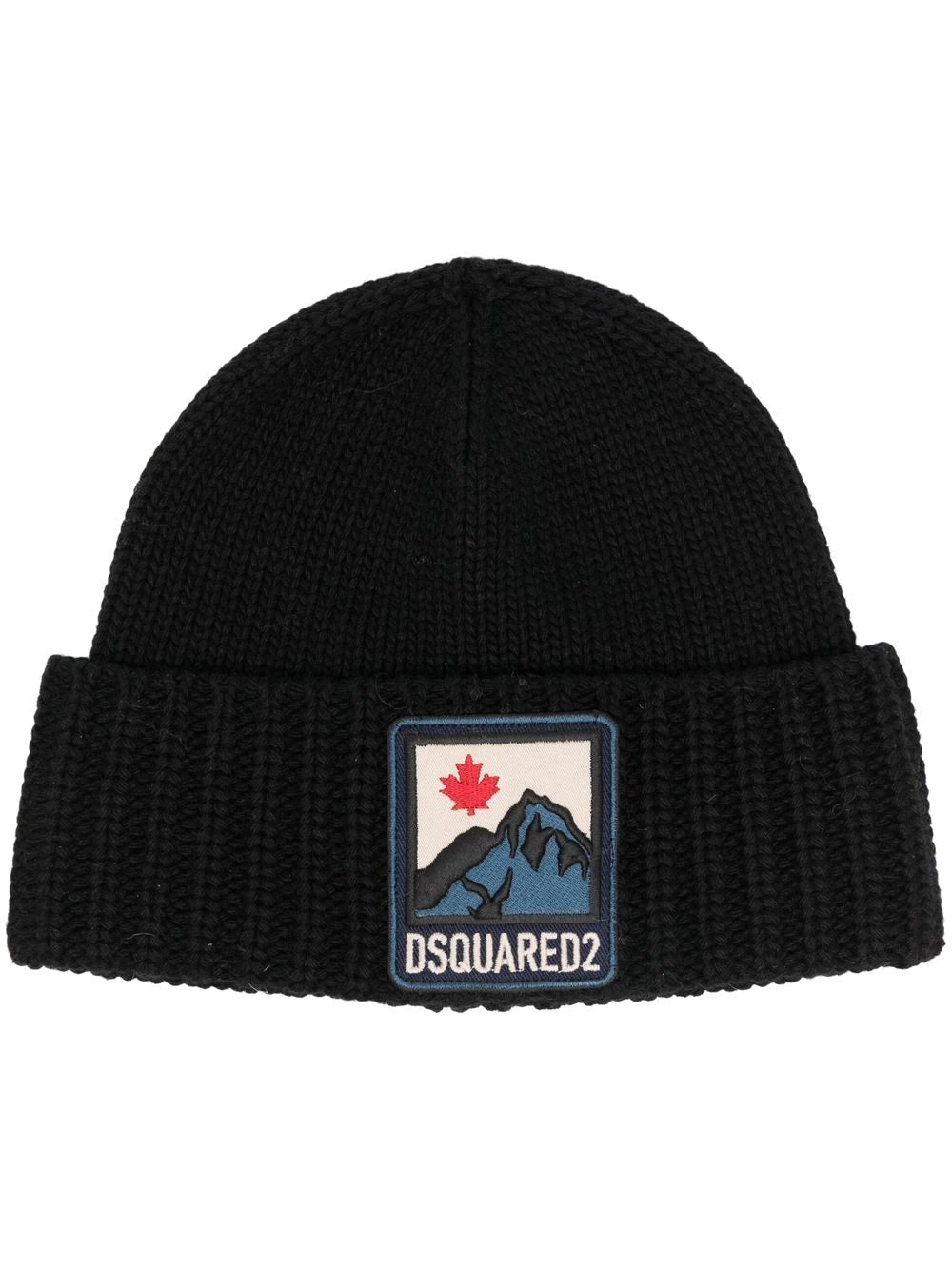 DSQUARED2 MOUNTAIN LOGO PATCH BEANIE BLACK