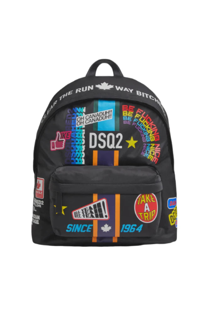 DSQUARED2 TRAVELLER PATCH BACKPACK IN BLACK